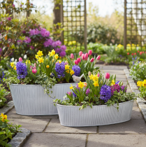 Article Bol ovale en métal blanc et argent, 32,5 cm/37 cm, lot de 2.