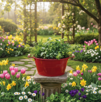 Article Coupe décorative avec anses, coupe à fleurs en métal, rouge, Ø 29 cm, H 14,5 cm