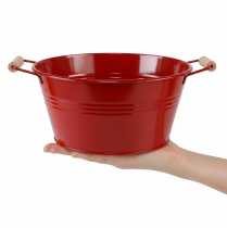 Article Coupe décorative en métal rouge avec poignées en bois Ø29 cm H14,5 cm