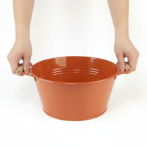 Article Coupe décorative en métal orange avec anses en bois - Ø29 cm, H14,5 cm