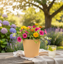 Article Pot de fleurs en métal, orange pastel, Ø 13,5 cm H 12,5 cm