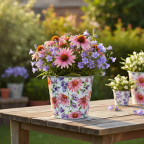 Article Pot de fleurs, décoration printanière, jardinière, métal, Ø12cm, H10.5cm