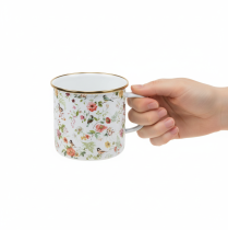 Article Tasse en métal émaillé pour plantes avec motifs floraux - Ø11 cm