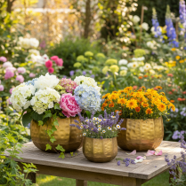 Article Pot de fleurs décoratif en métal, laiton, Ø22/18/14 cm, lot de 3
