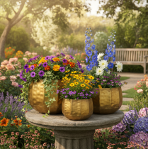Article Pot de fleurs décoratif en métal, laiton, Ø22/18/14 cm, lot de 3