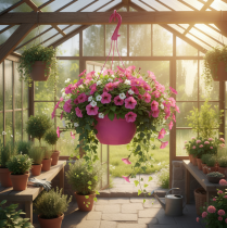 Article Panier suspendu pot de fleurs rose à trous Ø25cm H50cm