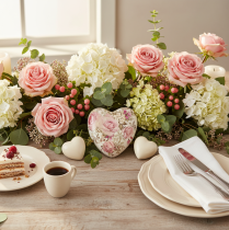 Article Coeur décoratif en céramique avec roses en faïence pour la table 10,5cm