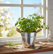 Article Seau décoratif en métal avec poignées en corde – Ø14 cm x H12 cm