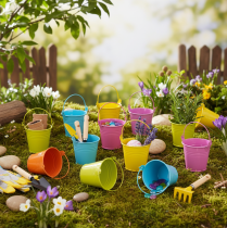 Article Eimer mini en métal coloré Ø8cm avec anse - Lot de 12