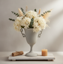 Article Trophée vintage en métal gris, trophée décoratif avec poignées, aspect antique, Ø 20,5 cm x H 26,5 cm, pour décoration de table et jardinière