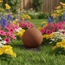 Article Sphère décorative couleur rouille pour jardin rustique, 14 cm, lot de 2
