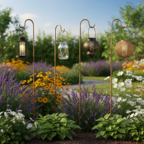 Article Tige avec crochet, décoration de jardin en métal couleur rouille, hauteur 80 cm, lot de 3