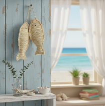 Article Duo de Poissons Décoratifs à Suspendre en Jute et Paille - 32 cm