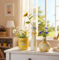 Article Figurines en céramique canards avec lunettes - set de 3 - déco printanière et estivale