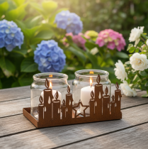 Article Lanterne en métal avec insert en verre, finition métal rouillé, porte-bougie décoratif, 21,5 cm