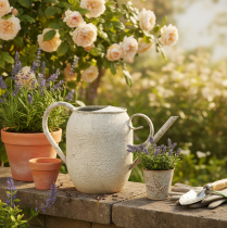 Article Pot de fleurs/arrosoir vintage en métal, décoration de jardin ancienne, 32 x 10,5 x 18 cm