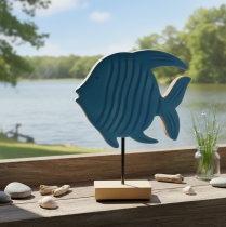 Article Figurine de poisson en bois, décoration marine, objet de décoration de table artisanal pour salon, 22 cm