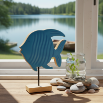 Article Figurine de poisson en bois, décoration marine, objet de décoration de table artisanal pour salon, 22 cm