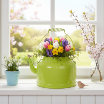 Article Deko théière en métal, pomme vert Ø20cm, décoration intérieure et cache-pot