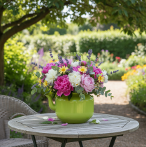 Article Théière décorative en métal vert pomme pour fleurs et décoration intérieure