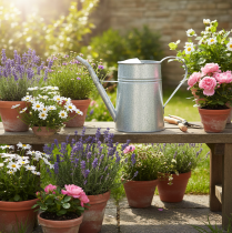 Article Arrosoir décoratif galvanisé, métal gris, style vintage, 1,7 L, H 23 cm, idéal pour les décorations florales et les jardinières élégantes.