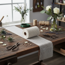 Article Chemin de table en jute, ruban de jute, bordure de table, blanc, 15 cm de large, 10 m de long