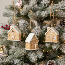 Article Maison en pain d'épice en céramique à suspendre, décoration d'hiver et de Noël, 6 cm, lot de 3