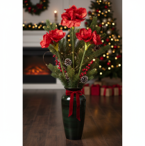 Article Amaryllis artificielle rouge à longue tige, pour vase et composition florale, 77 cm