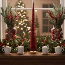 Article Sapin de Noël décoratif moderne et fin sur socle en bois, 80 cm