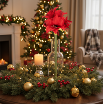 Article Fleur d'amaryllis rouge artificielle avec tige, décoration florale pour Noël, 50 cm