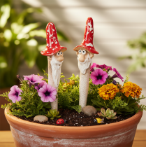 Article Figurines de Nains en Céramique avec Chapeau Champignon, 17 cm, Lot de 2