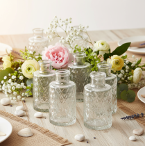 Article Set de 6 mini vases en verre transparent avec motif losanges 9 cm