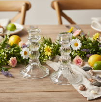 Article Bougeoir en verre transparent 12 cm – Lot de 2