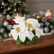 Article Kunstblume poinsettia blanc grande fleur 40 cm