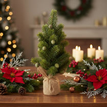 Article Mini sapin artificiel en jute - Décoration de table de Noël - 38 cm