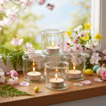 Article Lot de 3 photophores ronds en verre transparent 8 cm