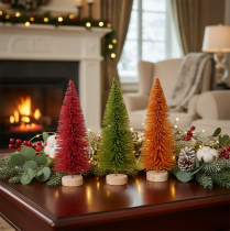 Article Kits d'Arbres de Noël Décoratifs 31 cm Vert Rouge Orange Lot de 3