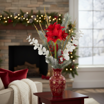 Article Kunstblume Amaryllis Rouge avec Tige pour Décoration de Noël 50 cm