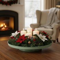 Article Plateau décoratif rond en métal vert avec pied 30 cm