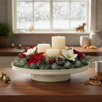 Article Plateau décoratif rond en métal beige 30 cm pour plantes et bougies