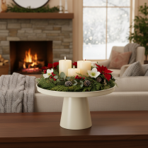 Article Plateau décoratif rond avec pied en métal crème 30 cm pour décoration intérieure