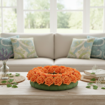 Article Roses artificielles orange 5 cm avec tige flexible, lot de 100