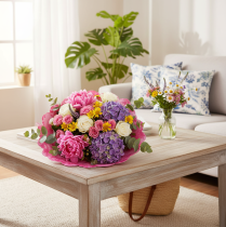 Article Manset en plastique rose ronde 48 cm pour bouquets de fleurs