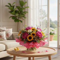 Article Collerette pour bouquets 38 cm rose en plastique rond