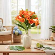Article Kunstblume Alstroemeria orange 75 cm bouquet décoratif 3 pièces