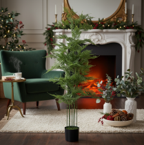 Article Kunstpflanze bambou vert 132 cm avec pot noir pour décoration intérieure
