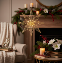 Article Étoile décorative LED en fil métallique à suspendre, 51 cm, dorée, usage intérieur