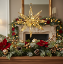 Article Étoile décorative LED en fil doré 22 cm pour intérieur avec 20 LED blanc chaud