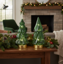 Article Sapins en verre LED décoratifs 13 cm vert transparent intérieur (lot de 2)