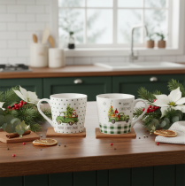 Article Tasses en céramique motifs voiture de Noël 10 cm set de 2